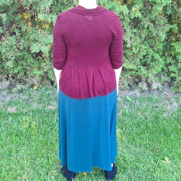 Burgundy 3/4 Sleeve Peplum Sweater - Picture 4 of 6